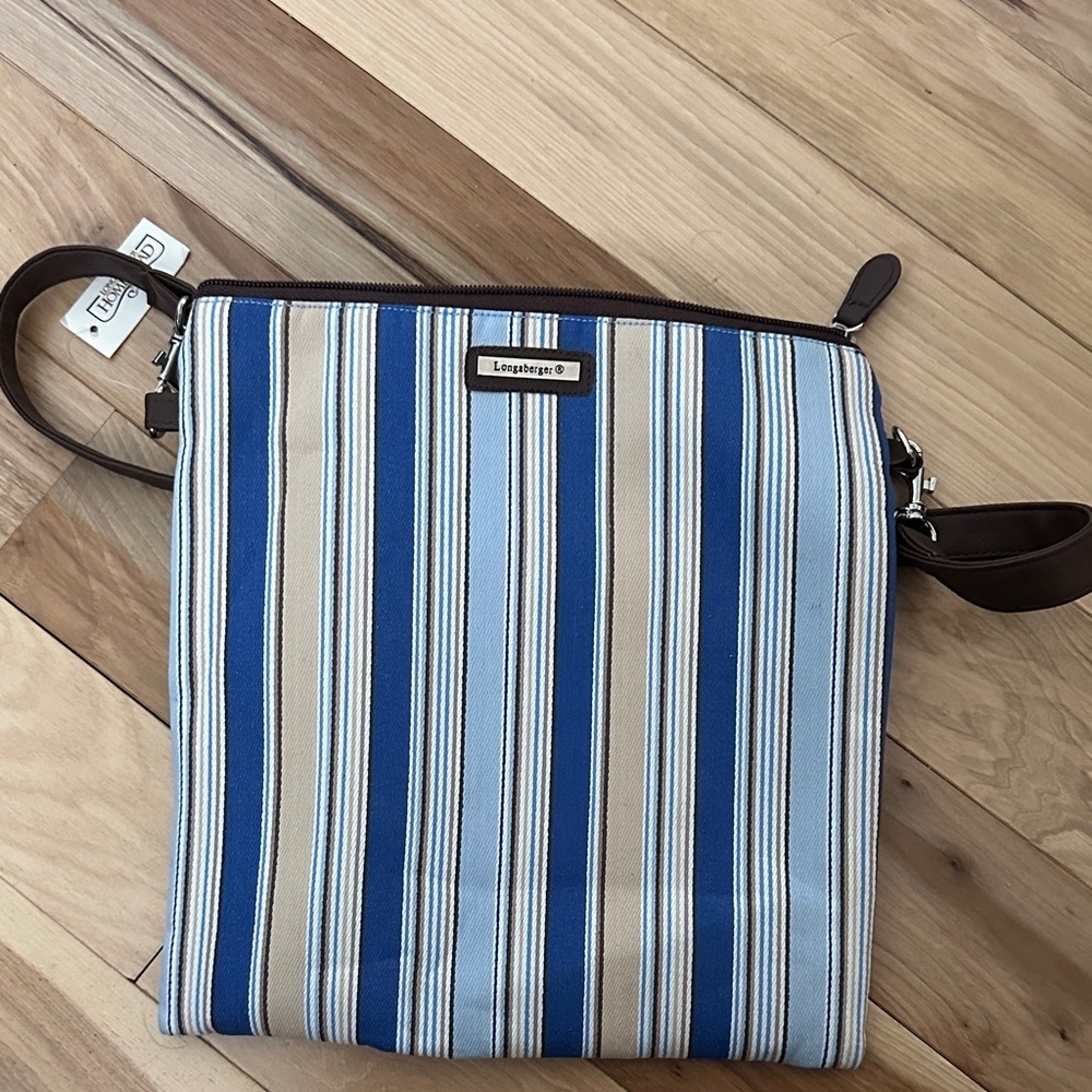 Longaberger Blue and Tan Striped Messenger Bag